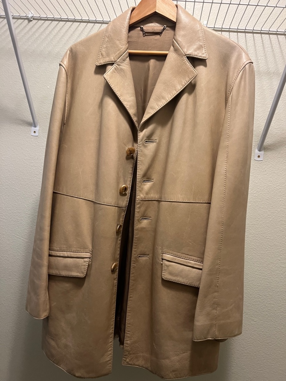 Source Unknown Beige Leather Trench Coat